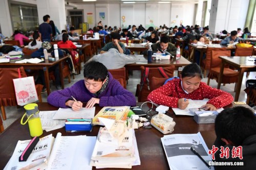 资料图：2月17日，昆明中小学生在图书馆自习室内写作业。<a target='_blank' href='http://www.chinanews.com/'>中新社记者 任东 摄